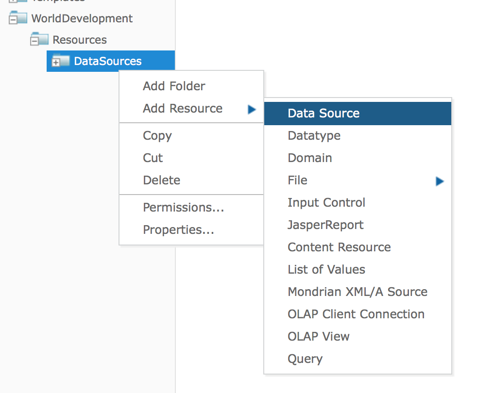 New/Datasource menu